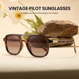 Cyxus Retro Square Aviator Sunglasses for Women Vintage 70s Tortoise Sunglasses Polarized UV400 Trendy Brown Double-Bridge Glasses P1215