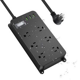 Outdoor Power Strip Weatherproof with USB,Waterproof Surge Protector,3 USB Ports,6 Outlets,Multi Plug Electrical Outlet for Camping,Home Office Patio Porch,etc,6FT Cord,Flat Plug