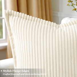 decorUhome Corduroy Cream White Throw Pillow Covers 12x20 Set of 2 Decorative Soft Striped Lumbar Couch Neutral Farmhouse Pillow Covers with Broadside for Living Room Bed Sofa
