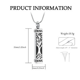 VCCWYQK Tree of Life Urn Necklace for Ashes for Women Men Cremation Jewelry Cube Ashes Keepsake Necklace Bar Urn Pendant Jewelry for Ashes
