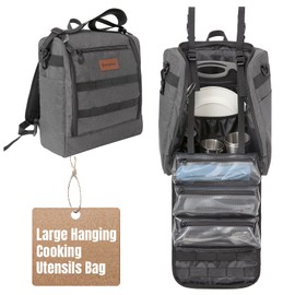 KingCamp Large Hanging Camping Cooking Utensils Bag with Backpack for Camping Cooking Set，Tactical Camping Kitchen Organizer with Paper Towel Holder & 3 Pockets for Outdoor BBQ Cooking，Bag Only