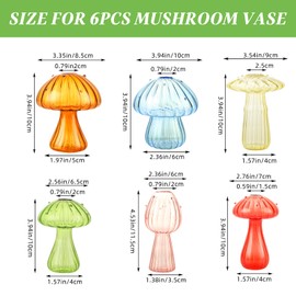 JMIATRY Glass Mushroom Vase for Flowers Set of 6, Colored Mushroom Planter Glass Propagation Vases for Plants, Cute Hydroponic Pots Mini Flower Vase for Home Office Room Decor