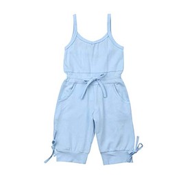 overol sin mangas con correa para bebé y niña, con forma de corazón halter, conjunto de trajes de verano, Azul (plain blue), 5-6 Años