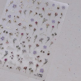 1 Sheets Flower Nail Stickers for Nail Art 5D Self Adhesive Embossed Rose Nail Art Stickers Dried Floral Nail Decals Gold Nail Design Flowers Supplies for Women