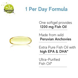 Sprout Source- Aceite de Pescado Omega3 Pelgico Cosechado en el Mar para la Salud del Corazn, los Ojos y el Apoyo Articular 1200mg, 90 Das S          