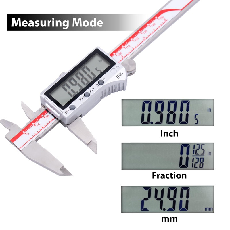 VINCA IP67 Grade Bluetooth Digital Caliper, DIPA-0605B 0-6 Inch/150mm, Inch/Millimeter/Fraction