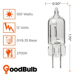 GoodBulb 100 Watt JC Light Bulb 100W GY6.35 Base 12V High Output Halogen Light 3000K Soft White Light 2000 Life Hours Pack of 10 Bulbs
