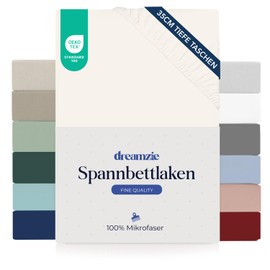 Dreamzie Fitted Sheet 135 x 190/200 cm - 35 cm Deep Pocket - 100% Microfibre Bed Sheet - White, Tested for Harmful Substances (Oeko Tex), Bed Sheet with Elastic Band