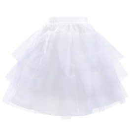 IBAKOM Girls Petticoat Half Slip Tulle Mesh Flower Girl Tutu Crinoline Skirt Drawstring Under Skirts Wedding Communion Hoopless Underskirt White - Tulle Short 3-8 Years