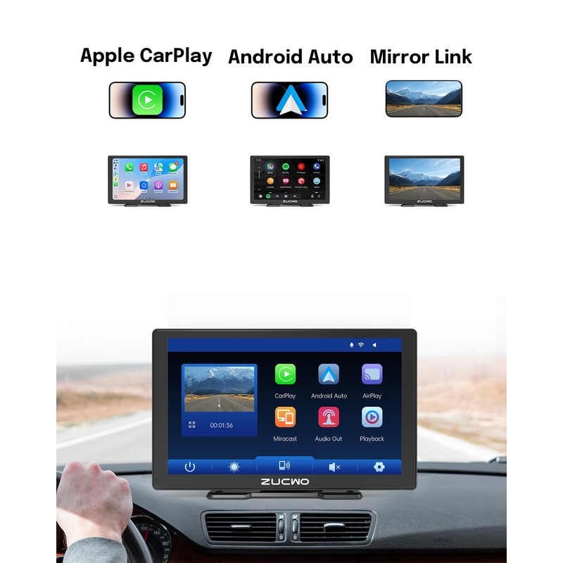 ZUCWO 9 Inch Wireless CarPlay Screen for Car, CarPlay &
