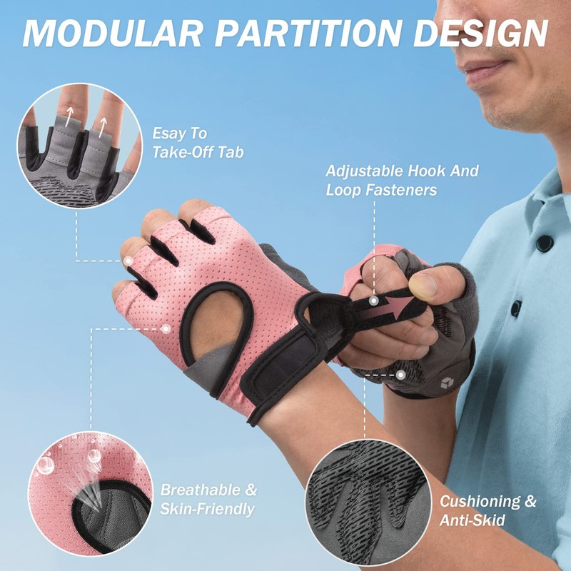 LIFECT Freedom Workout Gloves, Knuckle Weight Lifting Shorty Fingerless Gloves