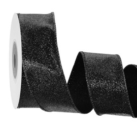 MECCANIXITY 1.6 Inch Glitter Wired Ribbon, Black Sparkly Iridescent Ribbon 10 Yard for Christmas Tree Wreath Decoration Gift Wrapping, with Metallic Edge