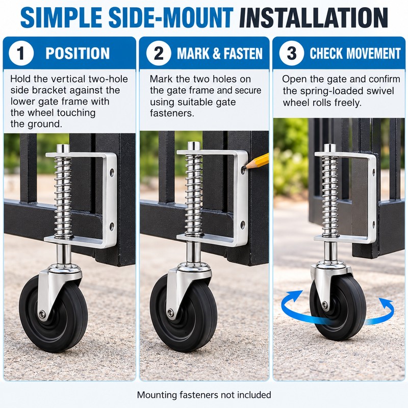 4-Inch Spring-Loaded Gate Caster Wheel with 360° Swivel, Rubber Tire