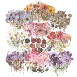 Faccito 400 Pcs Pressed Flower Stickers Transparent Scrapbooks Journal Natural Flower Stickers Vintage Botanical Plant Decals Dried Floral for Scrapbooking Junk Journal Supplies Crafts