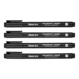 Aristo AR23554 Pigment Liner Set of 4 (4 Fineliner Liners in Line Widths 0.10 / 0.30 / 0.50 / 0.70 mm, Highly Pigmented Ink, Light and Water Resistant, Metal-Encased Tip) Black