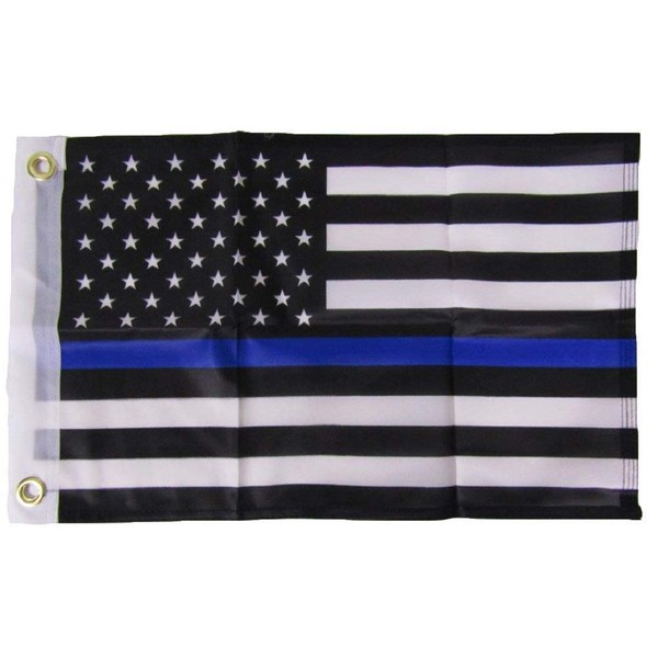 12x18 Police Thin Blue Line USA Boat Flag Double Sided Grommet Flag (Fade Resistant) (220 D Super Polyester)