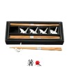 JapanBargain Bamboo Chopsticks w/ White Porcelain Crane Chopsticks Rests Set