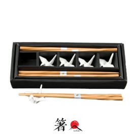 JapanBargain Bamboo Chopsticks w/ White Porcelain Crane Chopsticks Rests Set S-3656