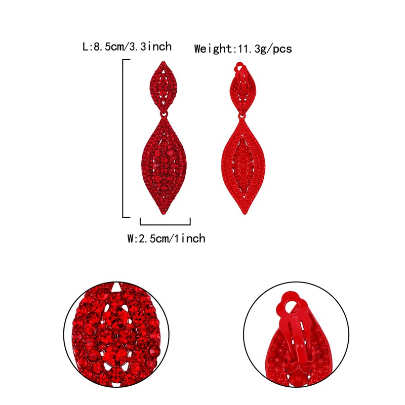 EVER FAITH Red Rhinestone Clip On Earrings, Wedding Party Crystal