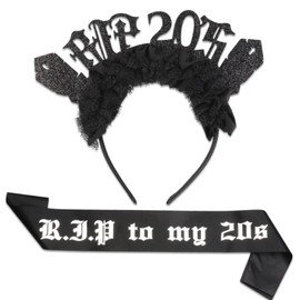 Jollyboom RIP to My 20s Sash and Crown, Rip 20s Birthday Decorations 30th Birthday Sash and Tiara for Women Her Rip Twenties Death to My 20s Funny Thirty Gothic Birthday Party
