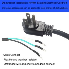 W11365014 - Cable de alimentación de repuesto para lavaplatos Whirlpool Maytag y la mayoría de las marcas, kit de instalación de lavaplatos 6 pies