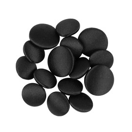 ButtonMode Tuxedo Suit Buttons 15pc Formalwear Set for Jacket and Pants, Satin Front, Metal Loop Back, American Handmade, Has 4pcs x 19mm/30L/0.75 inch & 12pcs x 15mm/24L/0.60 inch, Black Satin Smooth