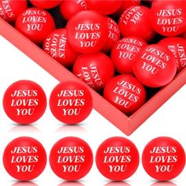 Jerify 30 Pack Jesus Loves You Stress Balls Bulk Red Stress Reliever Toys Squeeze Small Motivational Stress Balls Foam Bouncy Balls for Adults Anxiety Stress Relief Office Gifts Bag Fillers, 1.57 Inch