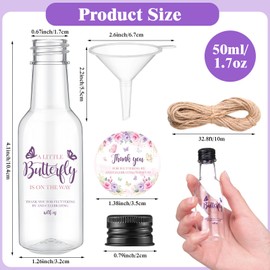 Funnymoom 50 Sets Butterfly Baby Shower Favors for Guests 1.7oz/50ml Mini Liquor Bottles and Thank You Cards Funnels Empty Shot Bottles for Juice Alcohol Baby Shower Gender Reveal Party Gifts