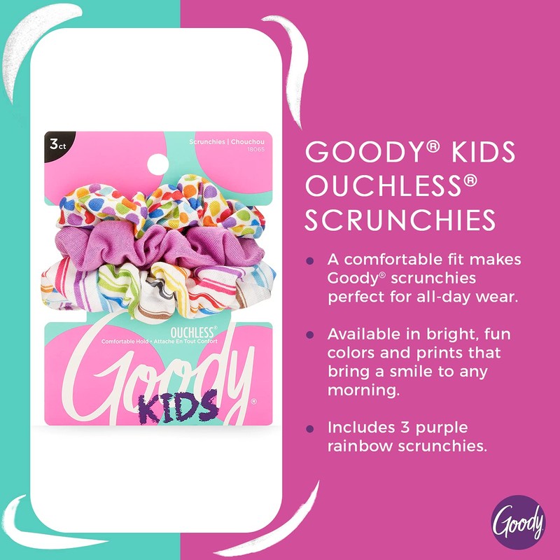 Goody Ouchless Hair Scrunchie - 3 Count, Purple Rainbow -
