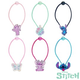LUV HER Elastic Hair Ties for Girls - Multicolored The Stitch Themed - Durable Elastic - Pack of 6 - Ideal Hair Accessories for Ponytails & Buns