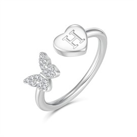 GLISHIVER Silver Plated Rings for Women and Teen Girls - Butterfly, Initial, Letter, Heart Designs (H)