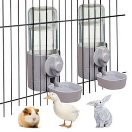 kathson 2Pcs Rabbit Water Bottle 17 OZ Bunny Hanging Water Fountain Automatic Guinea Pig Water Dispenser No Leak Drinking Feeder for Bunny Chinchilla Hamsters Cat Dog Small Animals(Grey)