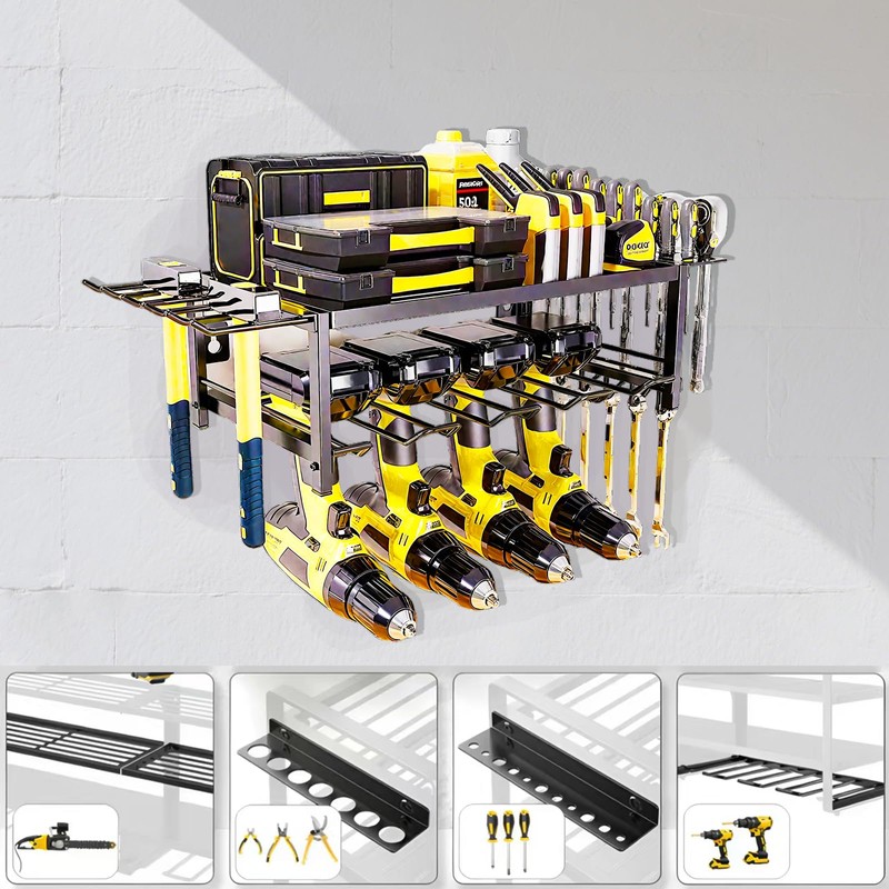4 Layer Power Tool Organizer Wall Mount, Heavy-Duty Tools Holder