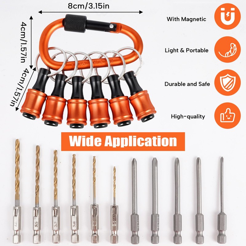 FACAINCXS 6PCS Bit Holders Keychain, 1/4 inch Hex Shank Bit