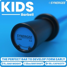 Synergee Kids Blue 5lb Barbell Child’s Weightlifting Bar with 2" Sleeves. Beginner Training Bar for Boys & Girls. Youth Fitness & Strength Training.