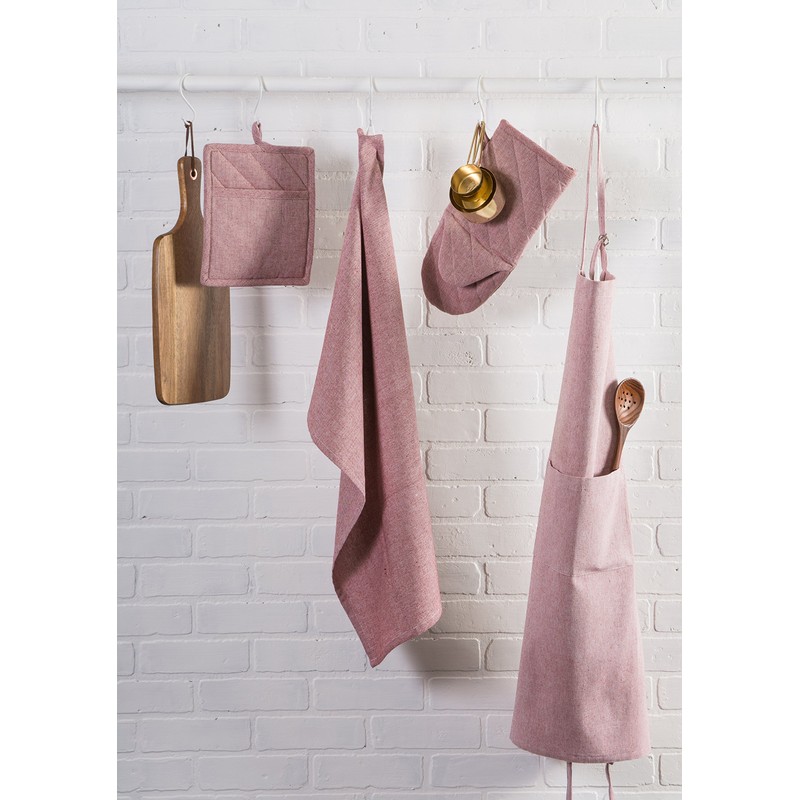 DII 100% Cotton Solid Chambray Kitchen Set, Potholders, Barn Red,