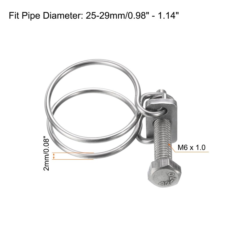 sourcing map 10Pcs Double Wire Hose Clamp, 25-29mm Adjustable Stainless