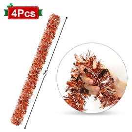 Tinsel Garland Christmas Rose Gold, 4 Pieces x 2 m Christmas Tree Tinsel Garland, Christmas Decoration, Artificial Christmas Garland for Mantle, Stairs, Fireplace, Christmas Decoration