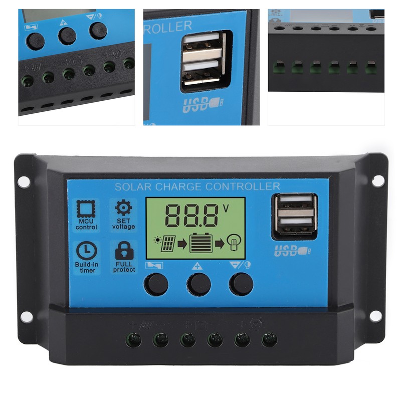 12V 24V Solar Charge Discharge Controller PWM LCD Display Dual