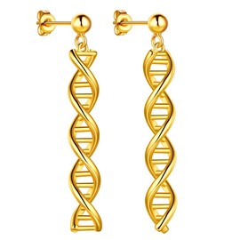 SEIHOP DNA Double Helix Chemistry Science Molecule Biology Earrings 18K Gold Plated DNA Dangle Earring Jewelry for Women and Girls KE0011Y
