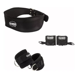 Techno Cinturón Para Pesas + Muñequeras + Grilletes Pack Gym