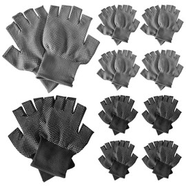 Laluky 10 Pairs Yoga Gloves,Fingerless Gloves Non Slip Grip Fingerless Gloves Women's Gloves Men's Fingerless Gloves Half Finger Gloves (gray+black)