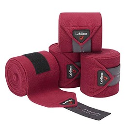 LeMieux Classic Polo Full Exercise Bandages in Mulberry with Zipped Case - Soft Fleece Protection Wraps - 3.8 m Long - Pack of 4