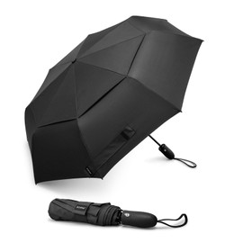 G4Free 46 Inch Windproof Foldable Travel Umbrellas Double Canopy with Strong Fiberglass Frame and Windproof Cable Auto Open & Close