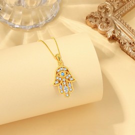 Hamsa Hand Necklace,925 Sterling Silver Pendant Jewelry for Women Men,Vintage Hand of Fatima Evil Eye Necklaces Pendant Jewelry Gift,Sacred Lotus Charm Women's Path of Symbols Success Friendship