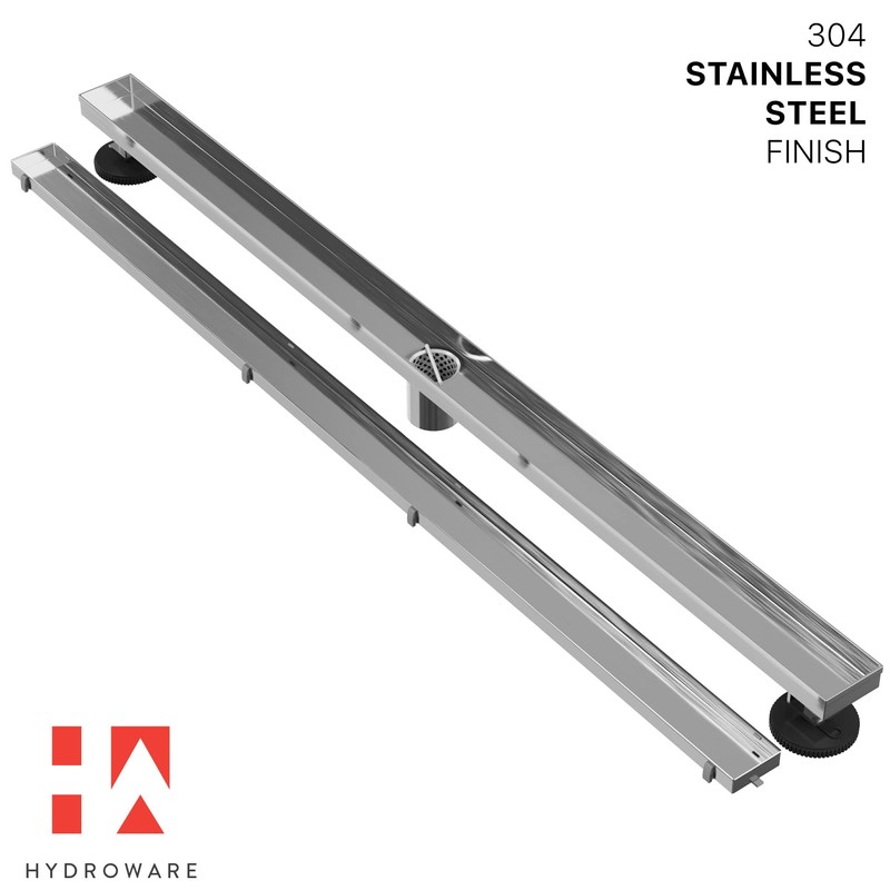 Hydroware Linear Shower Drain with Tile Insert Grate, Stainless Steel