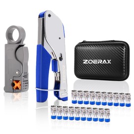 ZOERAX Coax Cable Crimper Kit for RG59 RG6, 3-in-1 Coaxial Tool Set, Includes Stripper & 20PCS F Connectors, Compatible with RG11/RG7, for Satellite TV, Home Theater & Network Cabling