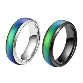 DOOCECIY 2 Pcs Mood Ring for Kids, Stainless Steel Warm Color Changing Mood Rings for Women