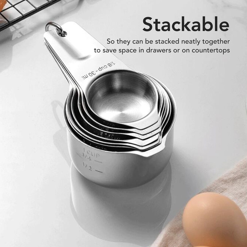 7Pcs Measuring Cups Set Stainless Steel Stackable Multifunctional Metal Nesting