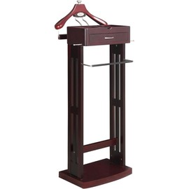 Oakestry Wooden Mahogany Finish Suit Valet Stand with Detachable Hanger Mirror Tray Storage Drawer Trouser Bar Tie Organizer for Bedroom, Closet or Office